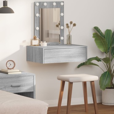 vidaXL Τοίχου Dressing Table με LED Φωτιστικά Γκρι Sonoma 60x40x70cm
