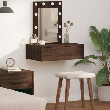 vidaXL Κρεμαστός Καθρέφτης με LED φώτα σε Καφέ Βελανιδιά