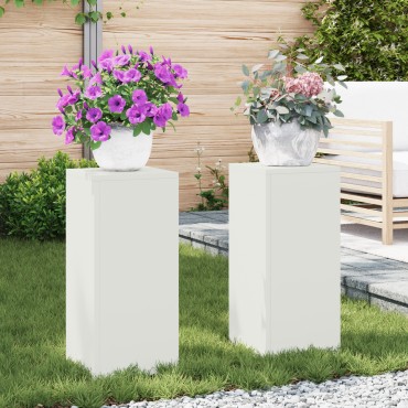 vidaXL Εξωτερικές Σταντ Φυτών σετ 2 σε λευκό, 24x24x55 εκ, Ατσάλι