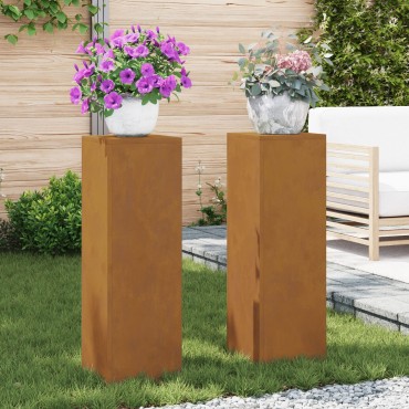 vidaXL Υπαίθριες Στήλες Φυτών 2 τεμ 24x24x75 εκ Υποβαθμισμένο Ατσάλι