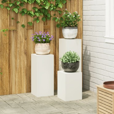 VidaXL Εξωτερικές βάσεις φυτών Pillar 3 pcs Λευκό Ατσάλι