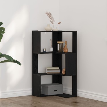 vidaXL Γωνιακή Βιβλιοθήκη 3-Ράφια Μαύρη Δρυς 50x50x102cm Κατασκευασμένο Ξύλο 1 τεμ.