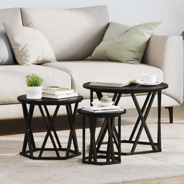 vidaXL Τραπεζάκια Σαλονιού Nesting 3 τεμ. Μαύρο Ξύλο 53x53x40cm