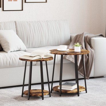 vidaXL Τραπέζι πλευράς 2 τεμ. Καπνιστό Δρυς με Επεξεργασμένο Ξύλο και Μέταλλο