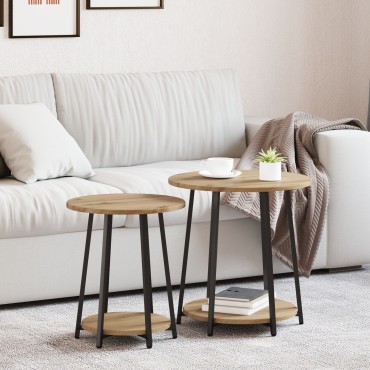 Σετ Τραπεζάκι Πλευράς vidaXL 2 τεμ. σε Artisan Oak με Engineered Wood και Μέταλλο