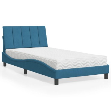 vidaXL Κρεβάτι με Στρώμα Μπλε 100x200 εκ. Βελούδινος