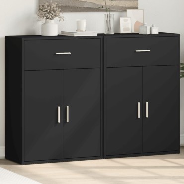 vidaXL Βοηθητικά Ντουλάπια 2 τεμ. Μαύρο 60x30x84cm Επεξεργ. Ξύλο