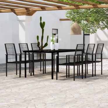 vidaXL Σετ Τραπεζαρίας Κήπου 7 τεμ. Μαύρο 200x100x74cm