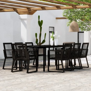 vidaXL Σετ Τραπεζαρίας Κήπου 9 τεμ. Μαύρο 200x100x74cm