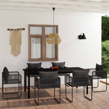 vidaXL Σετ Τραπεζαρίας Κήπου 7 τεμ. Μαύρο 200x100x74cm