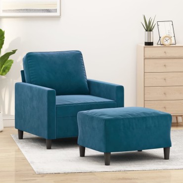 vidaXL Πολυθρόνα Μπλε Βελούδινη με Υποπόδιο 78x77x80cm 1 τεμ. Γωνιακός