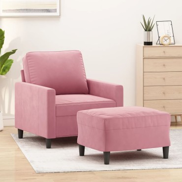 vidaXL Πολυθρόνα Ροζ Βελούδινη με Υποπόδιο 78x77x80cm 1 τεμ. Γωνιακός