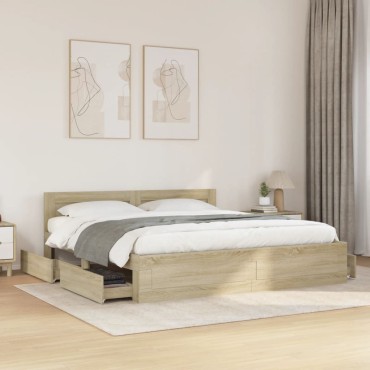vidaXL Πλαίσιο Κρεβατιού με Κεφαλάρι Sonoma Δρυς 200x200εκ. Επεξ. Ξύλο