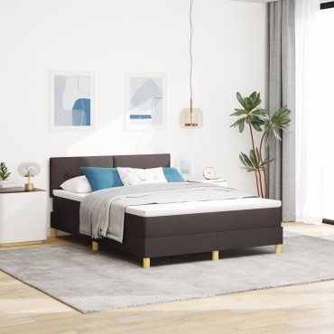 vidaXL Κρεβάτι με Στρώμα Σκούρο Καφέ 140x190 cm Υφάσματος
