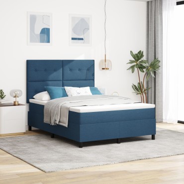 vidaXL Κρεβάτι Box Spring με Στρώμα Μπλε 140x200 εκ. Υφασμάτινο