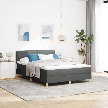 vidaXL Κρεβάτι με Βάση με Στρώμα & LED Σκούρο Γκρι 140x200 εκ. Ύφασμα