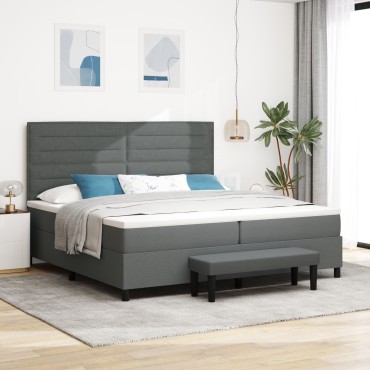 vidaXL Κρεβάτι Box Spring της  με Στρώμα & Πάγκο Σκούρο Γκρι 200x200 εκ. Ύφασμα