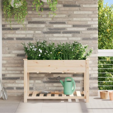 vidaXL Γλάστρα Κήπου με Ράφι 115x59x76 εκ Μασίφ Ξύλο Πεύκου