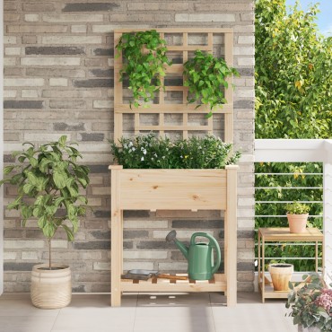 vidaXL Γλάστρα Κήπου με Πλέγμα & Ράφι 71x37x152 εκ Μασίφ Ξύλο Πεύκου