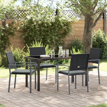 vidaXL Σετ 3 Μαύρο PE Ρατάν 54x62.5x89cm Ανθεκτική Καρέκλα Κήπου 1 τεμ.