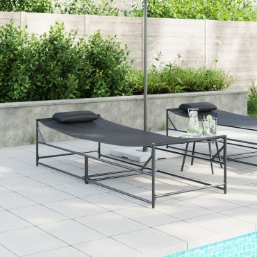 vidaXL Ξαπλώστρα Κήπου - Ανθρακί - 200x74x73cm - Χάλυβας & Τεξτιλίνη - Μονό