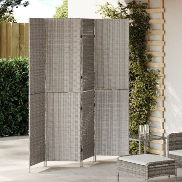 vidaXL Χώρισμα Δωματίου 4 Πάνελ Φορητό Γκρι 195x180cm Πολυ Ράτταν