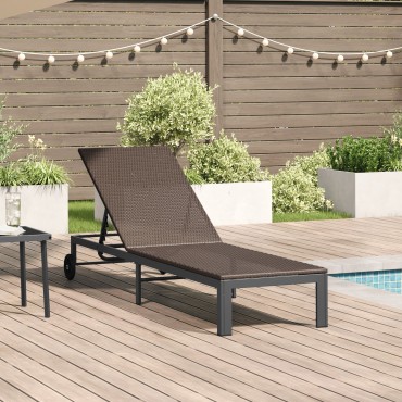 vidaXL Ξαπλώστρα με Ρόδες Καφέ Συνθετικό Ρατάν 54x200x27cm 1 τεμ.