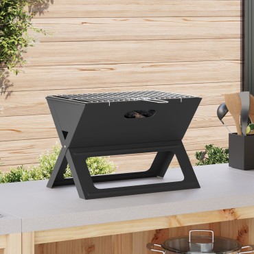 vidaXL Γκριλ BBQ Κάρβουνου - Αναδιπλούμενο, Μαύρο, 46x30x31 εκ, Κατασκευασμένο από Ατσάλι