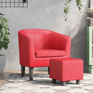 vidaXL Πολυθρόνα Μπάρελ με Υποπόδιο Κόκκινη από Συνθετικό Δέρμα 46,5x45cm 1 τεμ.