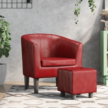vidaXL Πολυθρόνα Μπάρελ με Υποπόδιο Μπορντό από Συνθετικό Δέρμα 46,5x45cm 1 τεμ.