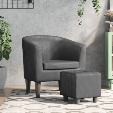 vidaXL Πολυθρόνα Μπάρελ με Υποπόδιο Γκρι από Συνθετικό Δέρμα 46,5x45cm 1 τεμ.