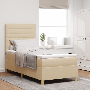 vidaXL Box Spring Κρεβάτι με Στρώμα & LED Κρεμ 100x200 εκ. Ύφασμα