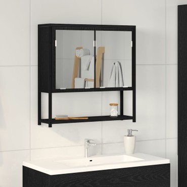 vidaXL Ντουλάπα Καθρέφτη Μπάνιου Μαύρη Δρυς 60x16x60cm Μηχανικό Ξύλο 1 τεμ.