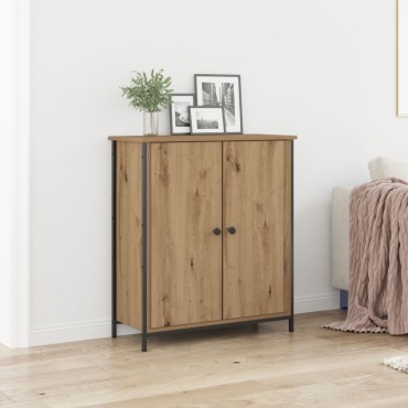 vidaXL Μπουφές Μασίφ Ξύλο Δρυός 70x30x80cm Μοριοσανίδα και Μέταλλο 1 τεμ.