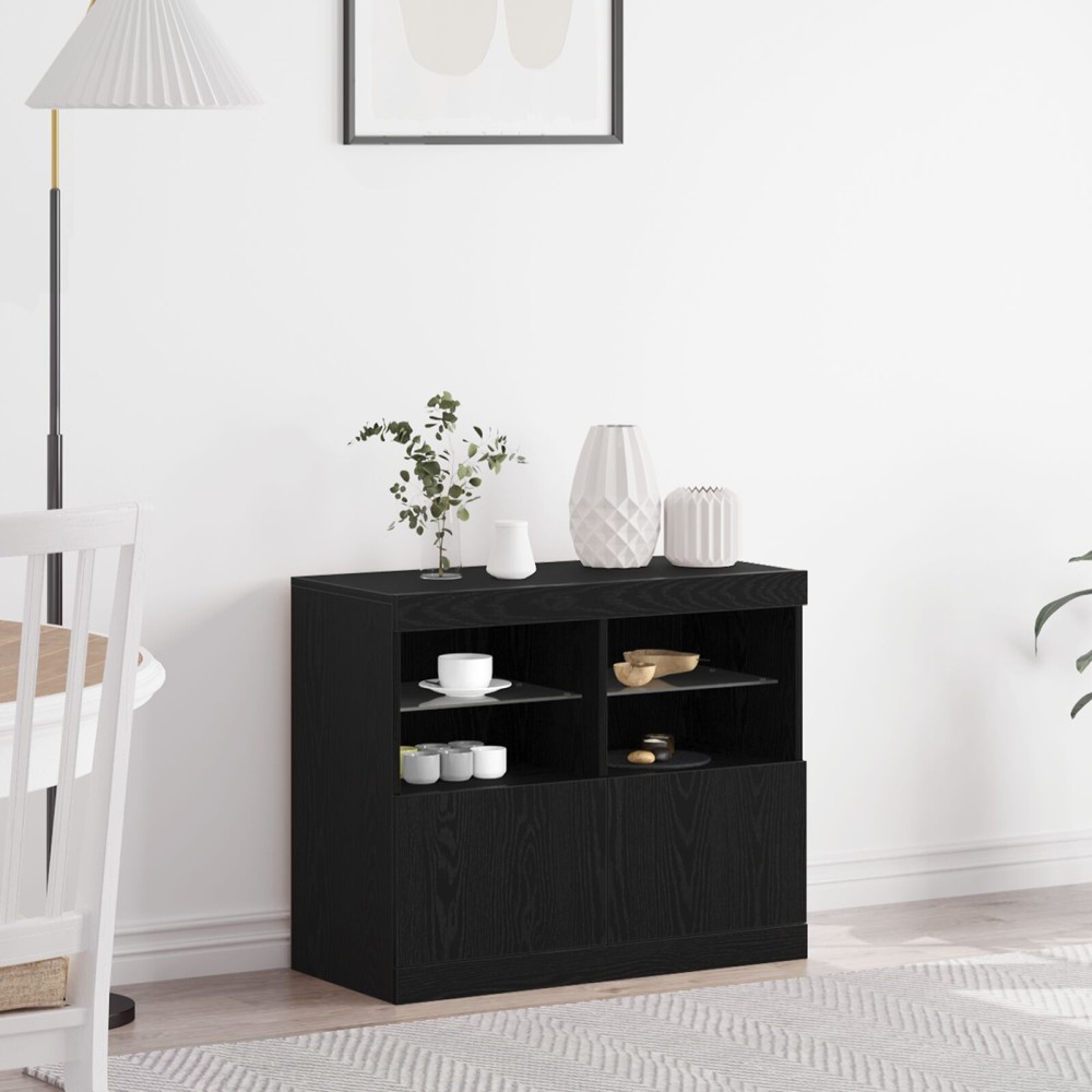 vidaXL Sideboard με LED Φωτισμό Μαύρος Δρυός 81x37x67cm 1 τεμ.