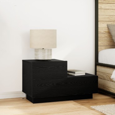 vidaXL Κομοδίνο  με LED Φώτα Μαύρη Ξυλεία 70x36x40.5cm 1 τεμ.
