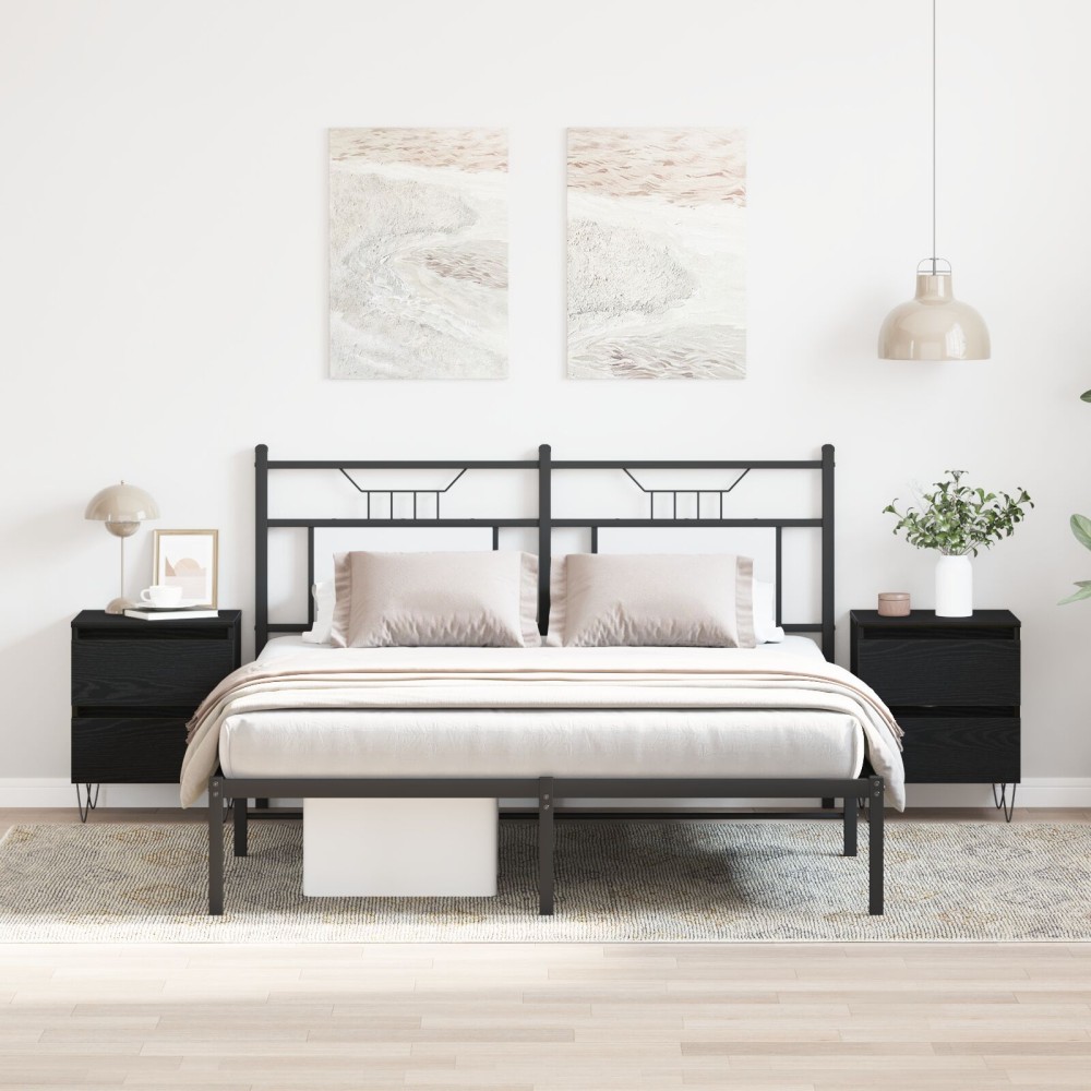 vidaXL Κομοδίνα 2 τεμ. Μαύρη Δρυς 40x35x50cm Επεξεργασμένο Ξύλο