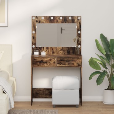 vidaXL Dressing Table με LED Φώτα Καπνιστού Δρυός 78.5x41x135cm