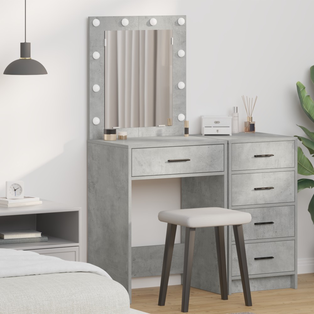 vidaXL Τραπέζι Μακιγιάζ με LED Φωτάκια σε Γκρι σκυρόδεμα, 50x41x135cm