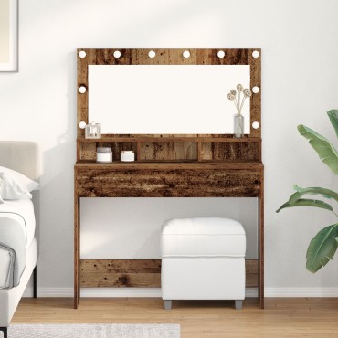 vidaXL Τραπέζι Μακιγιάζ με LED Φώτα - Vintage Ξύλο - 100x41x135cm