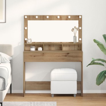 vidaXL Τραπέζι Μακιγιάζ με LED Φώτα σε Ξύλο Δρυός, 100x41x135 εκ