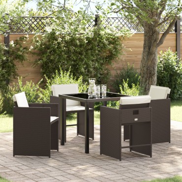 vidaXL Σετ κήπου 5 κομματιών  με μαξιλάρια Καφέ Poly Rattan