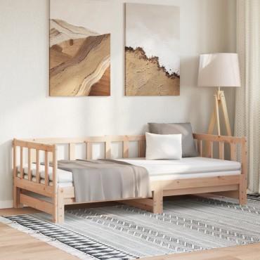vidaXL Καναπές Κρεβάτι Συρόμενος 90x200cm Μασίφ Ξύλο Πεύκου 1 τεμ. - Μονό