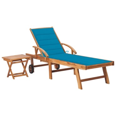 vidaXL Ξαπλώστρα από Μασίφ Ξύλο Teak με Τραπέζι και Μαξιλάρι 40x40x35cm 1 τεμ.