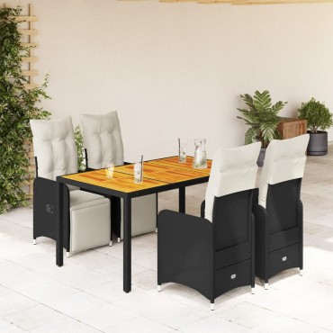 vidaXL Σετ Επίπλων Bistro Κήπου 5 τεμ. Μαύρο Συνθετ. Ρατάν με Μαξιλάρια 54,5x58,5x92cm