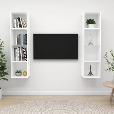 vidaXL Έπιπλα Τηλεόρασης Κρεμαστά 2 τεμ. Λευκό από Επεξ. Ξύλο 37x37x142,5cm