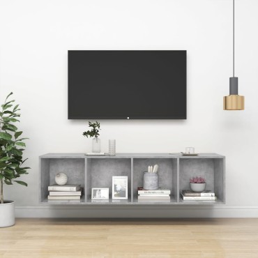 vidaXL Έπιπλο Τηλεόρασης Κρεμαστό Γκρι Σκυρ. 37x37x142,5cm Επεξ. Ξύλο