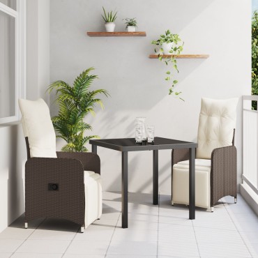 vidaXL Σετ 3 Τεμαχίων Επιτραπέζιας Καθημερινής Σκηνής με Μαξιλάρια Καφέ Poly Rattan