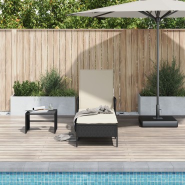 vidaXL Ξαπλώστρα Μαύρη και Κρεμ PE Ρατάν 157x55x92cm 1 τεμ.