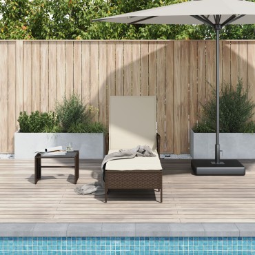 vidaXL Ξαπλώστρα Ήλιου Καφέ και Κρεμ PE Ρατάν 157x55x92 εκ 1 τεμ.